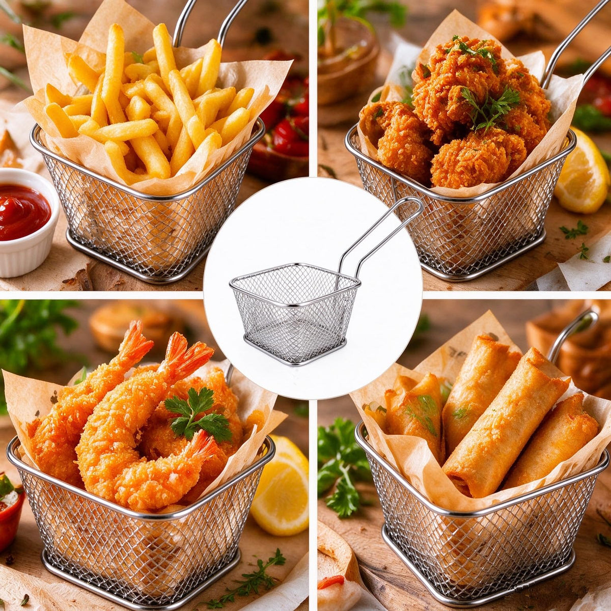 10Pack Mini Square Fry Basket, Stainless Steel Reusable Deep Fryer Baskets