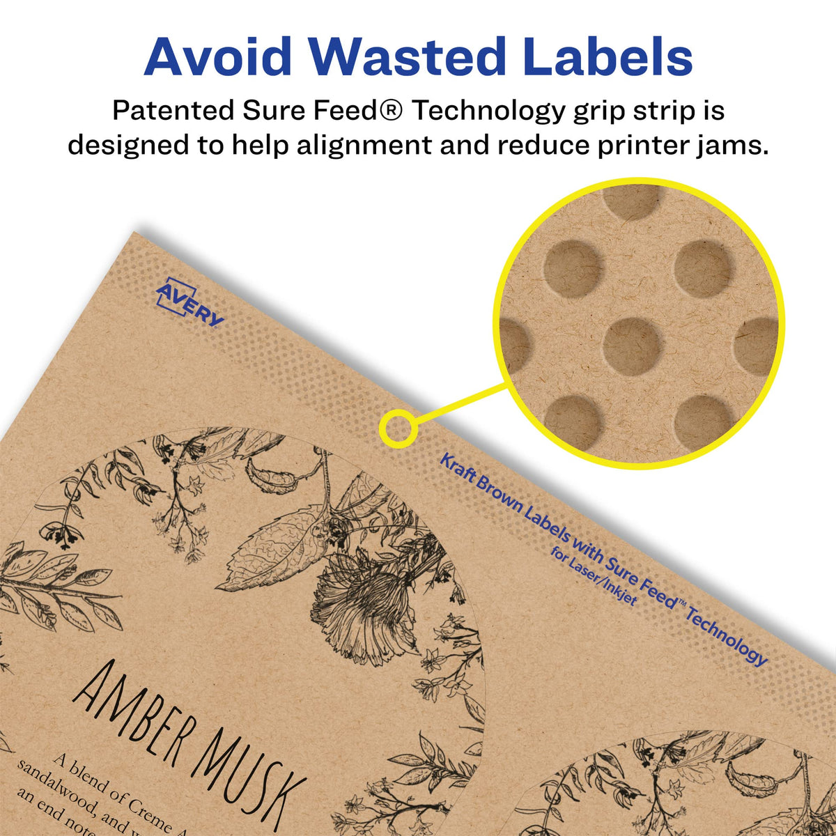 Avery® Kraft Brown Arched Labels, Sure Feed® Technology, 3" x 2.25", 135 Kraft Brown Labels, Print-to-The-Edge, Laser/Inkjet Printable 135 labels