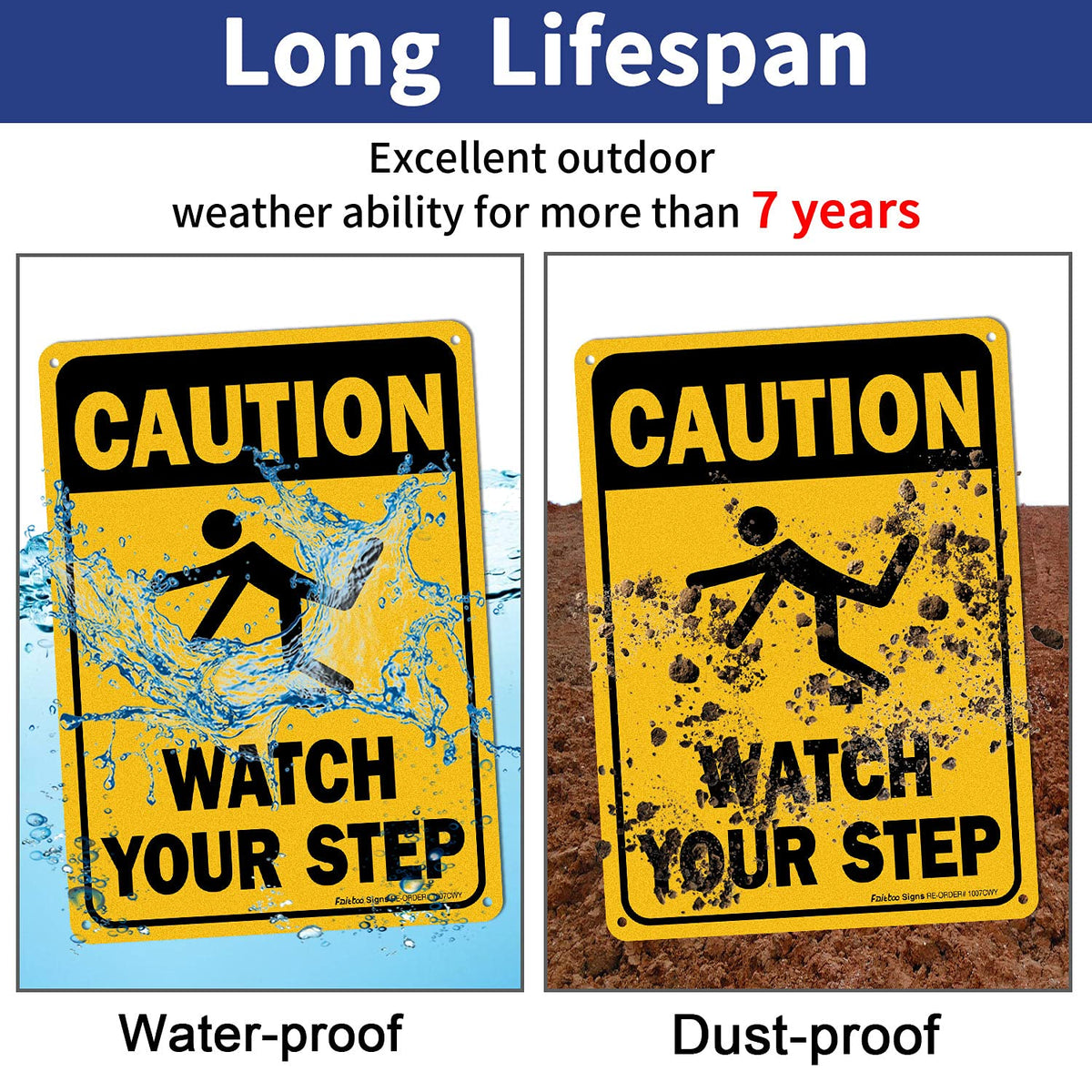 (4 Pack) Caution Watch Your Step Sign Safety Sign, 10 x 7 Inches rectangle, .040 Rust Free Aluminum, UV Protected and Waterproof, Weather Resistant, Durable Ink, Easy to Mount