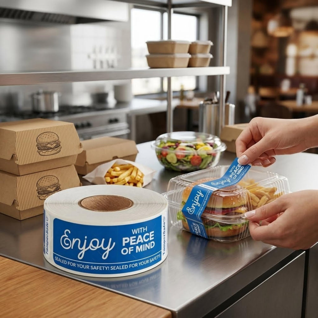 Angel's Peel Lounge Tamper Proof Stickers Roll — Tamper Evident Stickers for Food Delivery, Drink Lids, Containers, Writable Self Adhesive Seal Tape, Easy Application Labels - 1x3in 250-COUNTS, Blue