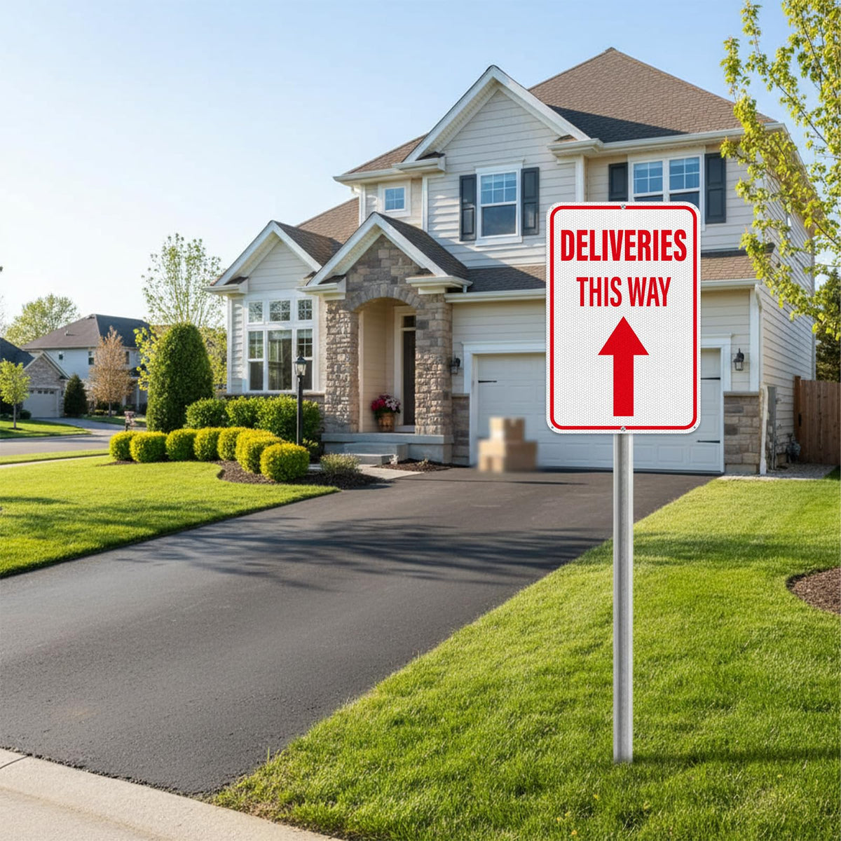2 Pack Deliveries This Way Sign with Directional Upward Arrow 18 × 12 Inch Reflective Aluminum Rust Free Metal Package Delivery Signs for Outside Home Business Property Red-Upward Arrow