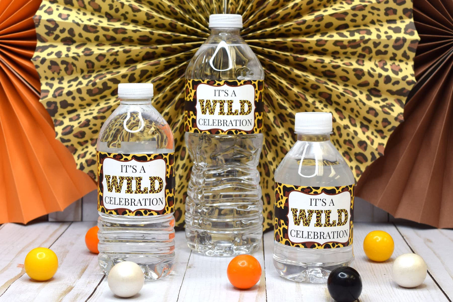 Leopard Print Wild Birthday Party Waterproof Water Bottle Sticker Wrappers, 20 1.75" x 8.5" Wrap Around Labels by AmandaCreation