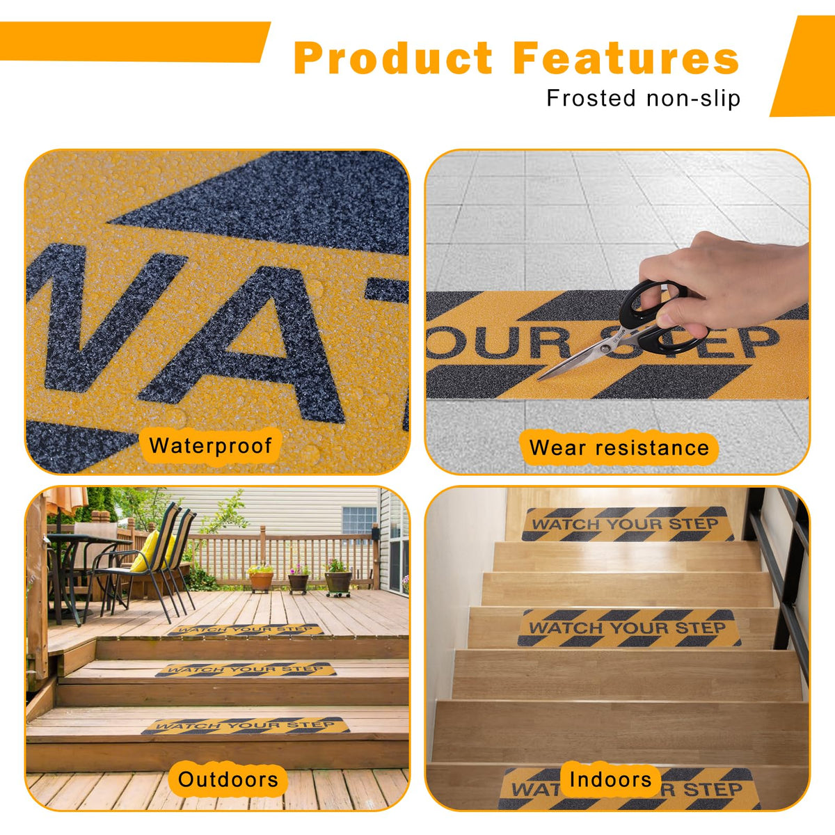 Watch Your Step Decals, 6 x 24 Inch, 6 Pack Caution Warning Stickers