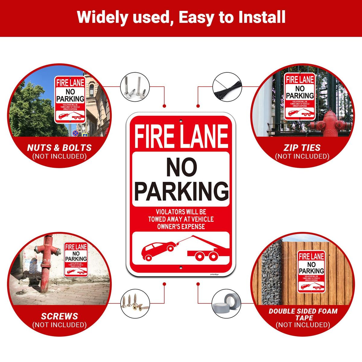 (2 Pack) Fire Lane No Parking Signs, Violators Will Be Towed Away Sign