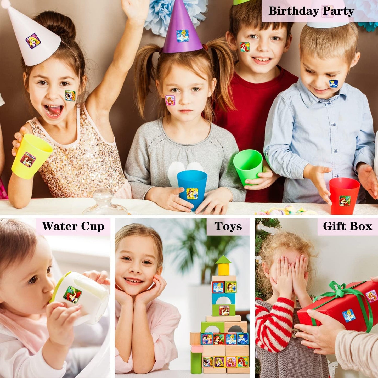 600 Pcs Roll Kids Sticker, 3 Pack in 30 Designs,1-1/2 Inch Self Adhesive Label Cartoon Stickers for Kids Teacher Blue