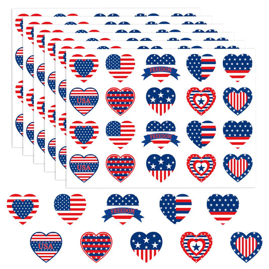 500Pcs Patriotic Stickers American Flag Stickers Self Adhesive Stars Stripes Heart Shaped Label Stickers Decal for Independence Day Envelope Invitation Card Gift Tag Party Decor