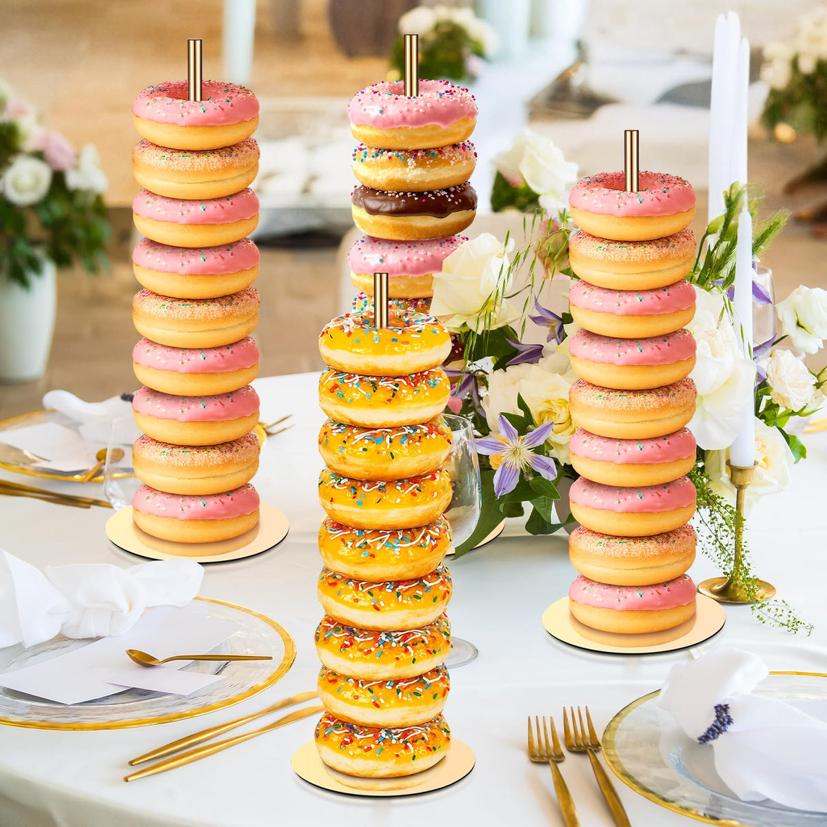 2 Pcs Metal Donut Display Stand Tower for Dessert Table, Gold 2