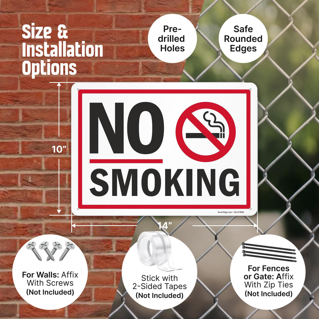 SmartSign No Smoking Sign with Symbol, 10 x 14 inch Screen Printed, 40 mil Laminated Rustproof Aluminum Metal for Indoor, Outdoor, Made in USA 10" x 14" - Aluminum