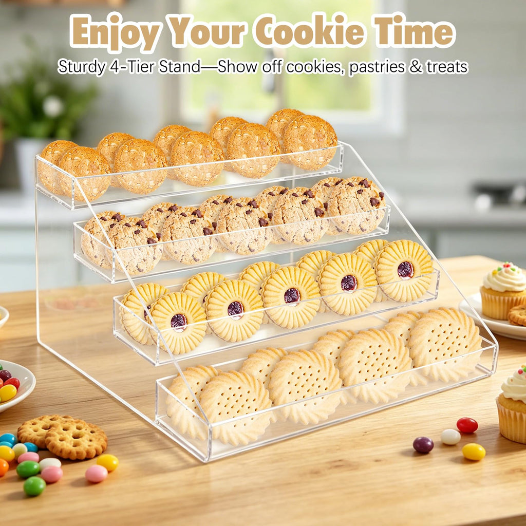 Tfwadmx 4 Tier Cookie Display Stand, Clear Acrylic Tiered Cupcake & Dessert Display Stand for Bakers, Vendors, Parties, Craft Fairs, and Market Booths