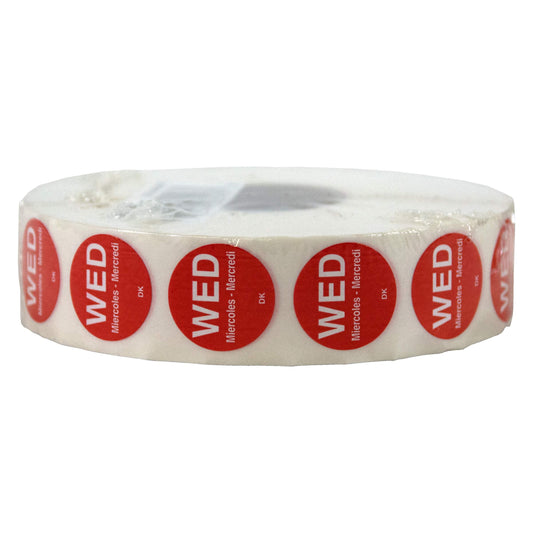 DayMark Safety Systems DuraMark IT110059-3-WED Day of The Week Trilingual Permanent Label, Wednesday, 3/4" Circle, Red (Roll of 2000)