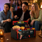 Movie Night Supplies Wooden Movie Night Snack Trays Gift Basket Halloween Home Theater Snack Caddy Popcorn Drink Candy Holder Box for Family Room Container Decor