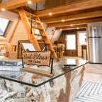 Rustic Cabin Wood Table Roller with Reversible Signs