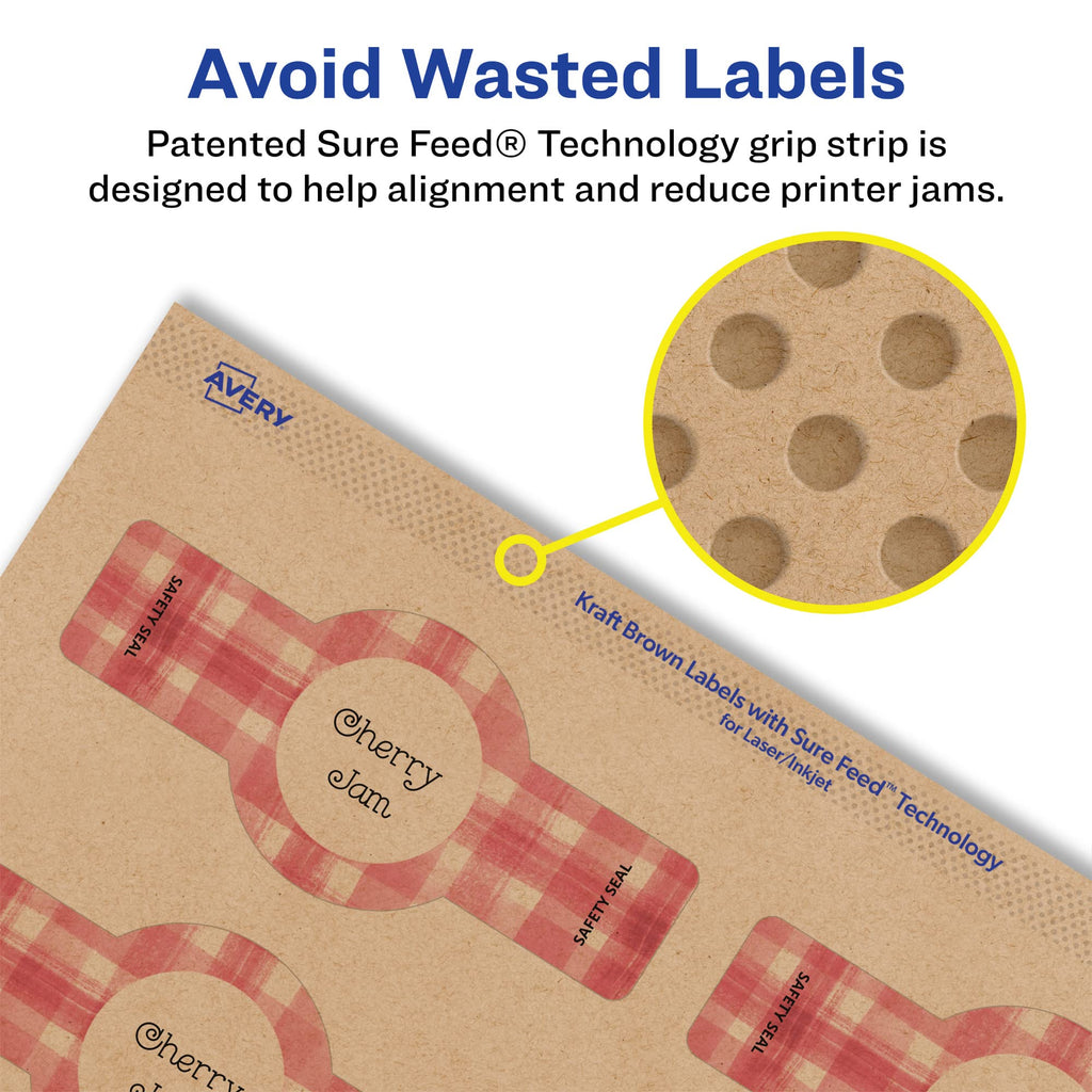Avery® Kraft Brown Wraparound Band Labels, Sure Feed® Technology, 1.5" x 3.5", 150 Kraft Brown Labels, Print-to-the-Edge, Laser/Inkjet Printable Labels 150 labels