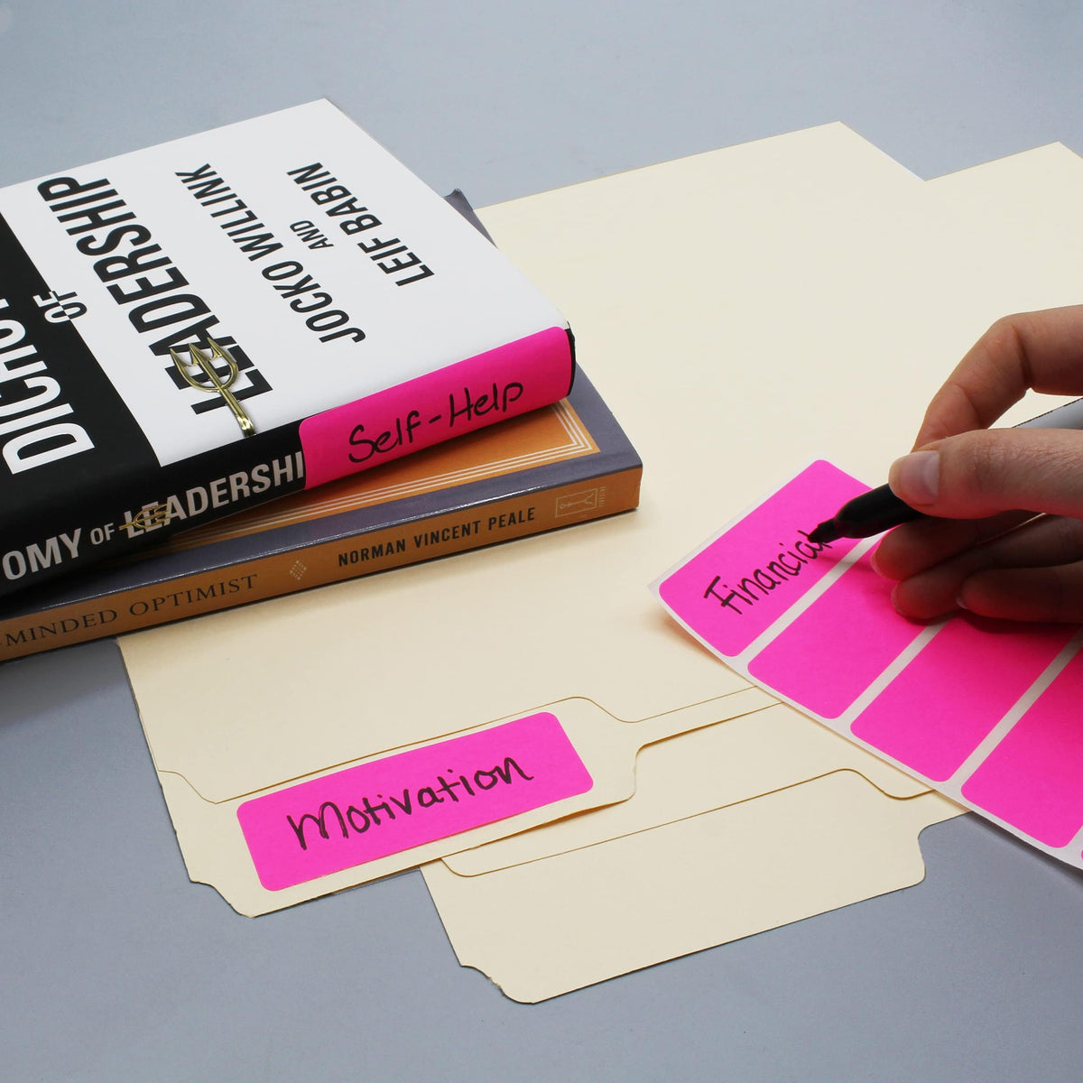 ChromaLabel fluorescent pink 1 x 3 inch removable color-coding rectangle labels, 150 stickers per pack, ideal for organization.