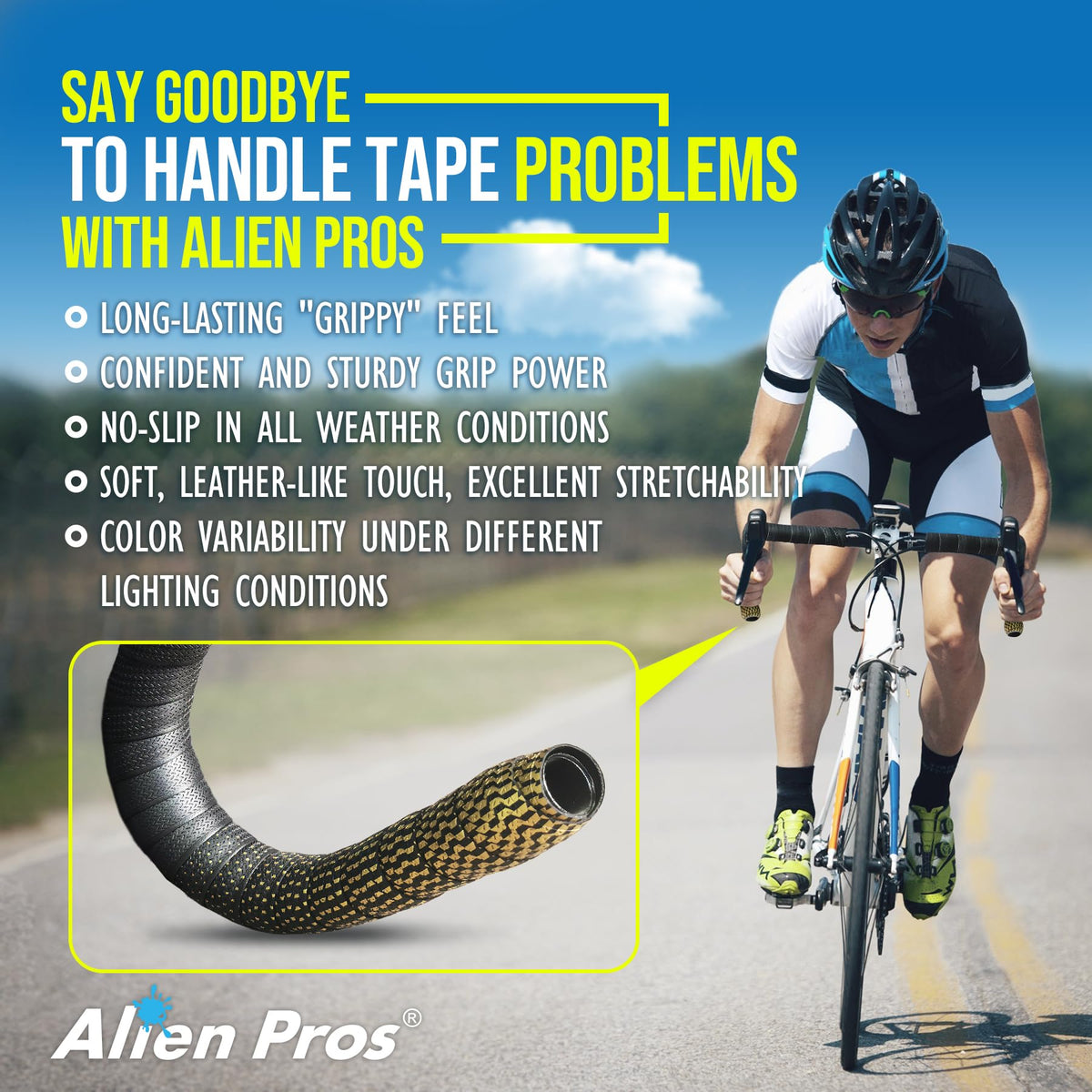 ALIEN PROS Set of 4 Gold & Purple Chameleon Bike Handlebar Tape - Elevate Your Ride with Stylish, Comfortable, and Color-Shifting PU Tape for Enhanced Grip with These Bicycle Handle bar Tape