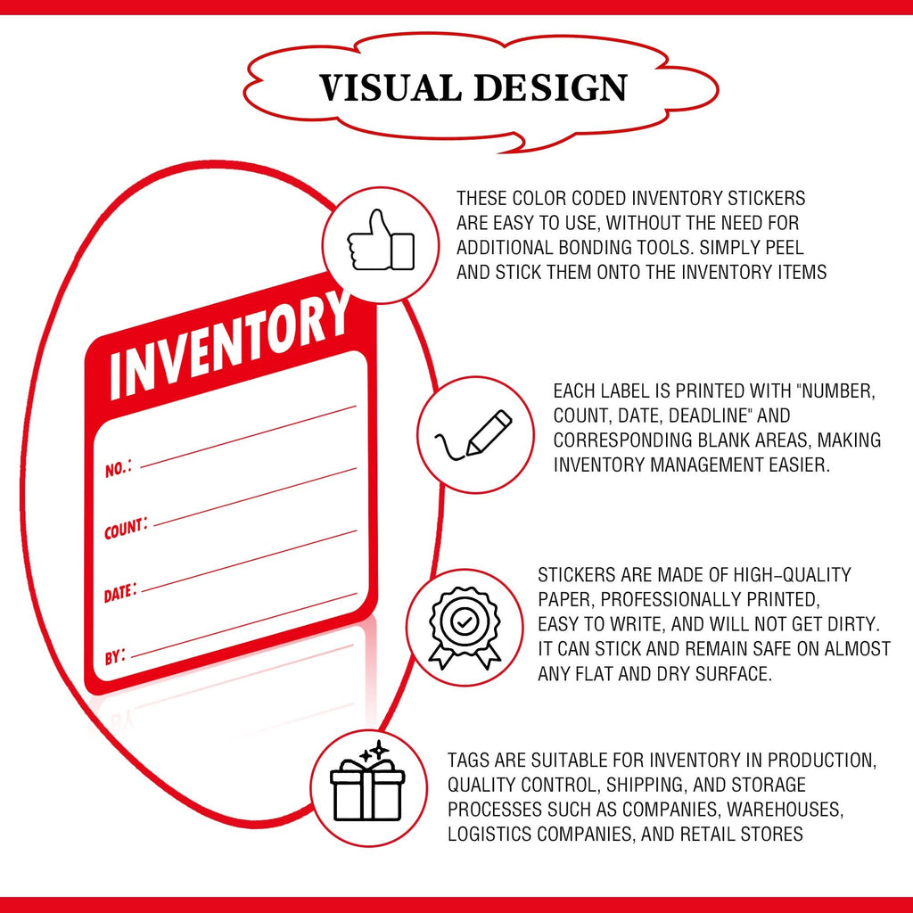 Inventory Control Labels 2x2 Inch Red Fluorescent Stickers for Warehouse