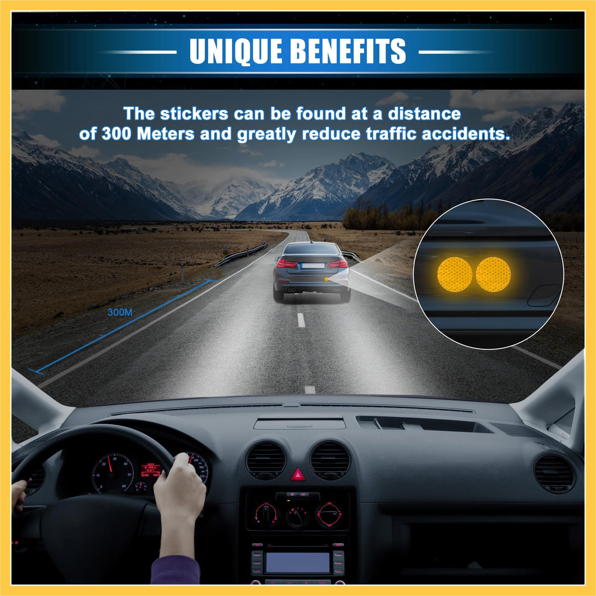 10 Pcs Reflective Stickers, 1.97" OD Round Shape Safety Tape Reflector Universal for Cars Trucks Trailers Waterproof PET Yellow Auto Replacement Parts