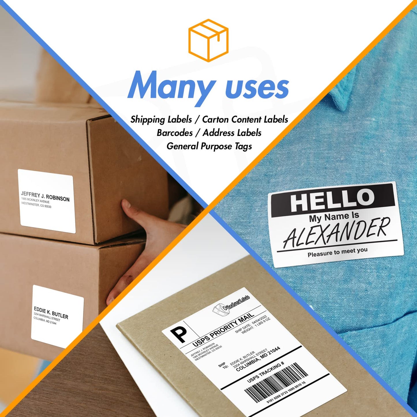 (4 Rolls, 900/Roll) 1.5” x 1.5” Direct Thermal Labels - 1” Core, Compatible with Rollo Label Printer & Zebra Desktop Printers - All Purpose QR Barcode Address - Adhesive Perforated