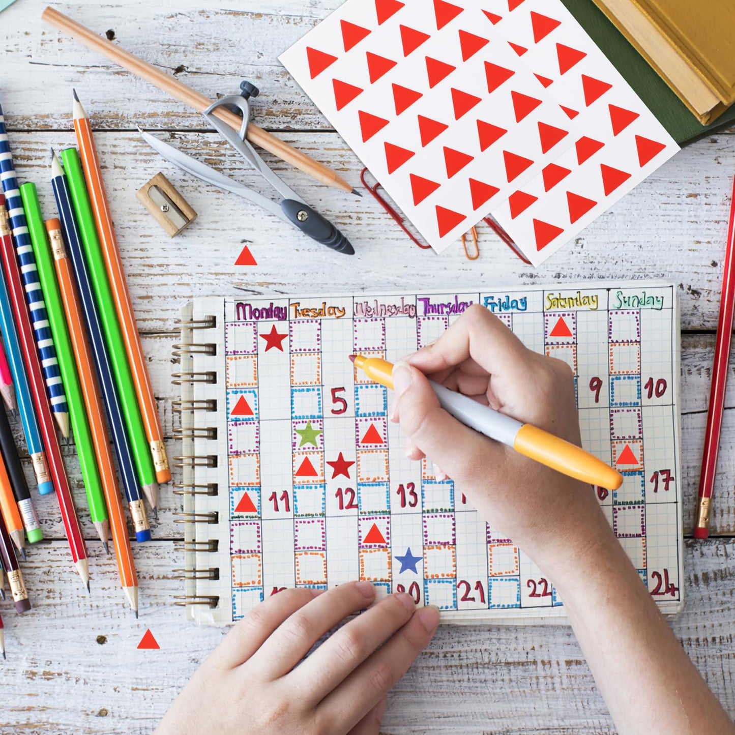 Ciieeo 12 Sheets Triangle Map Marker Stickers, Red Adhesive Stickers for Plan, Students, Reward, Home, Office Use