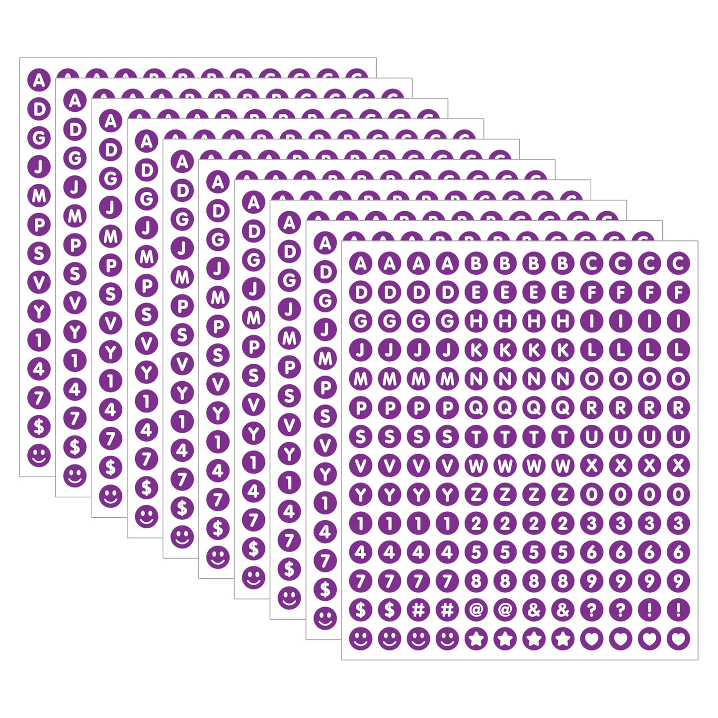 1680 Pieces 0.5 Inch Circle-Backed Letter Stickers, 10 Sheets Alphabet and Number Stickers with Cute Designs, Vinyl Stickers for DIY Cards, Item Labeling, Bullet Journaling, Scrapbooking - Purple