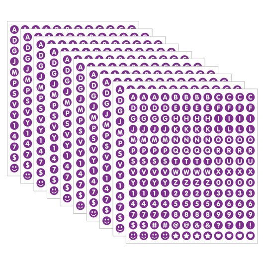 1680 Pieces 0.5 Inch Circle-Backed Letter Stickers, 10 Sheets Alphabet and Number Stickers with Cute Designs, Vinyl Stickers for DIY Cards, Item Labeling, Bullet Journaling, Scrapbooking - Purple