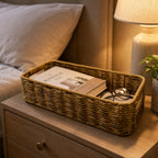 Rectangular Handwoven PVP Rattan Storage Basket with Handles