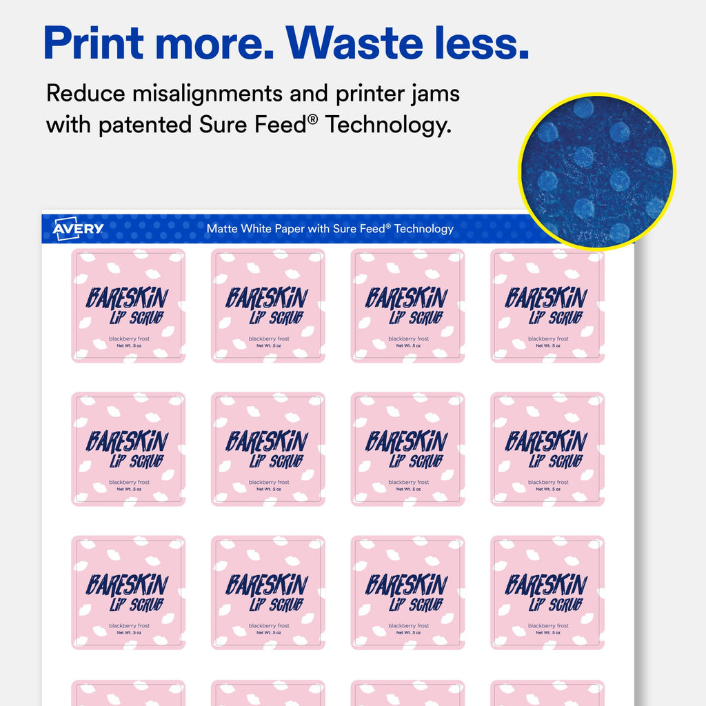 Avery® Matte White Square Labels, 1.5" x 1.5", 500 Total 500 labels