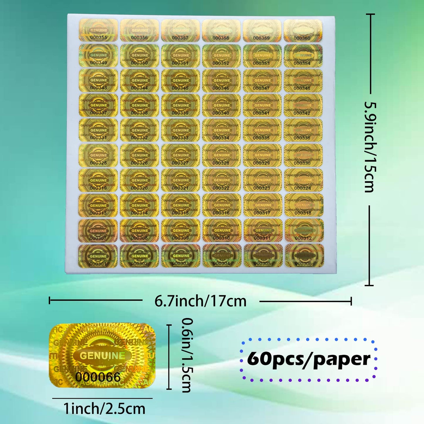 380pcs Hologram Tamper Evident Stickers Security Sticker Warranty Void Seal Tamper Proof Labels Stickers with Unique Sequential Serial Numbering (Gold,1 X 0.6 Inch,GQYH) Gold