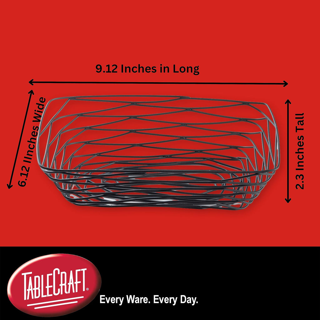 TableCraft BK17209, Rectangular Basket, 9.125" x 6.125" x 2.325", Black Metal, Artisan Collection, Powder Coated for Durability, Versatile Design for Bread, Bagels, Pastries, and Decorative Use 9.125" x 6.125" x 2.325"