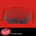 TableCraft BK17209, Rectangular Basket, 9.125" x 6.125" x 2.325", Black Metal, Artisan Collection, Powder Coated for Durability, Versatile Design for Bread, Bagels, Pastries, and Decorative Use 9.125" x 6.125" x 2.325"