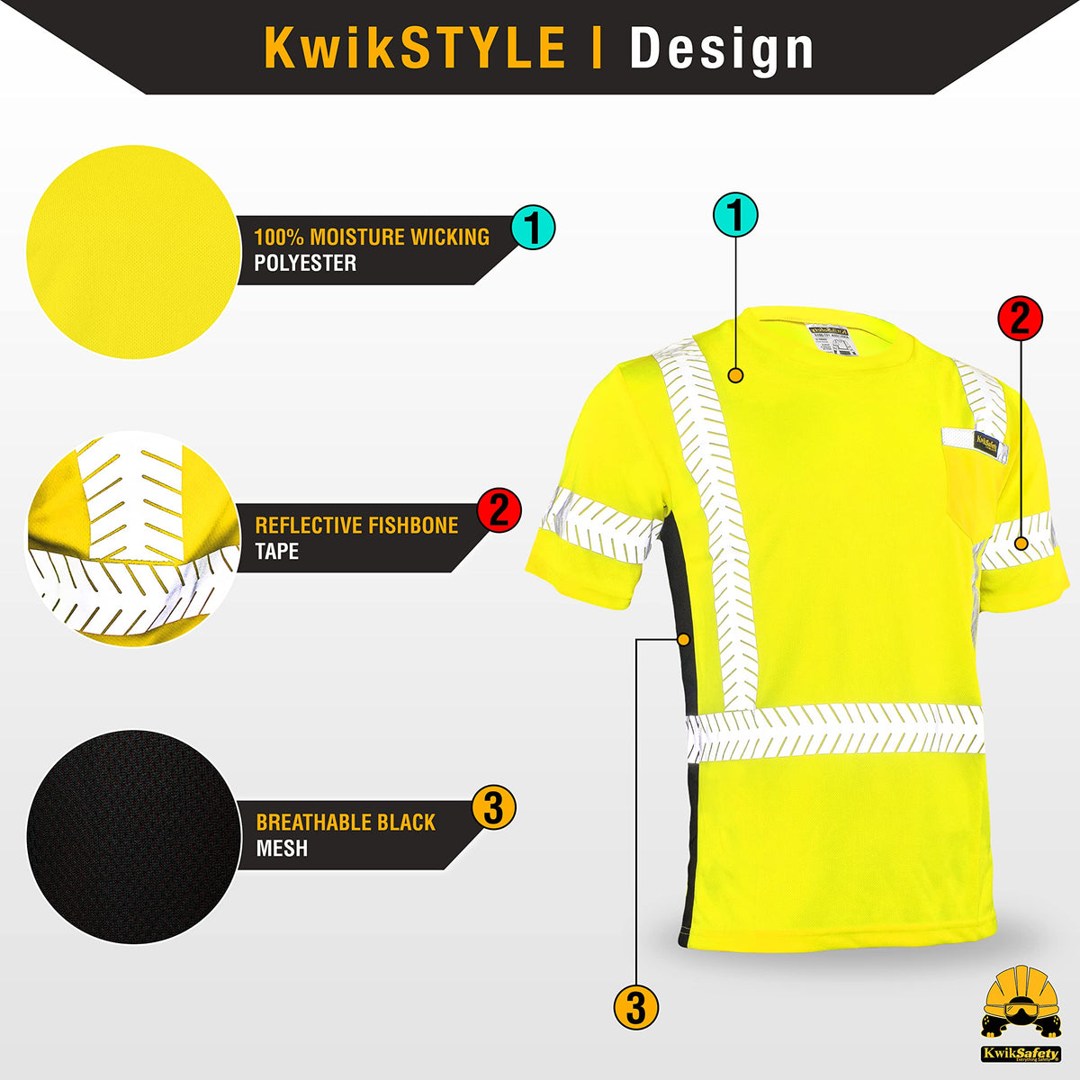 KwikSafety - Charlotte, NC - Renaissance Man Short Sleeve Safety Shirt [Reflective Fishbone Tape] Class 2 ANSI OSHA Medium Fishbone Tape | Yellow