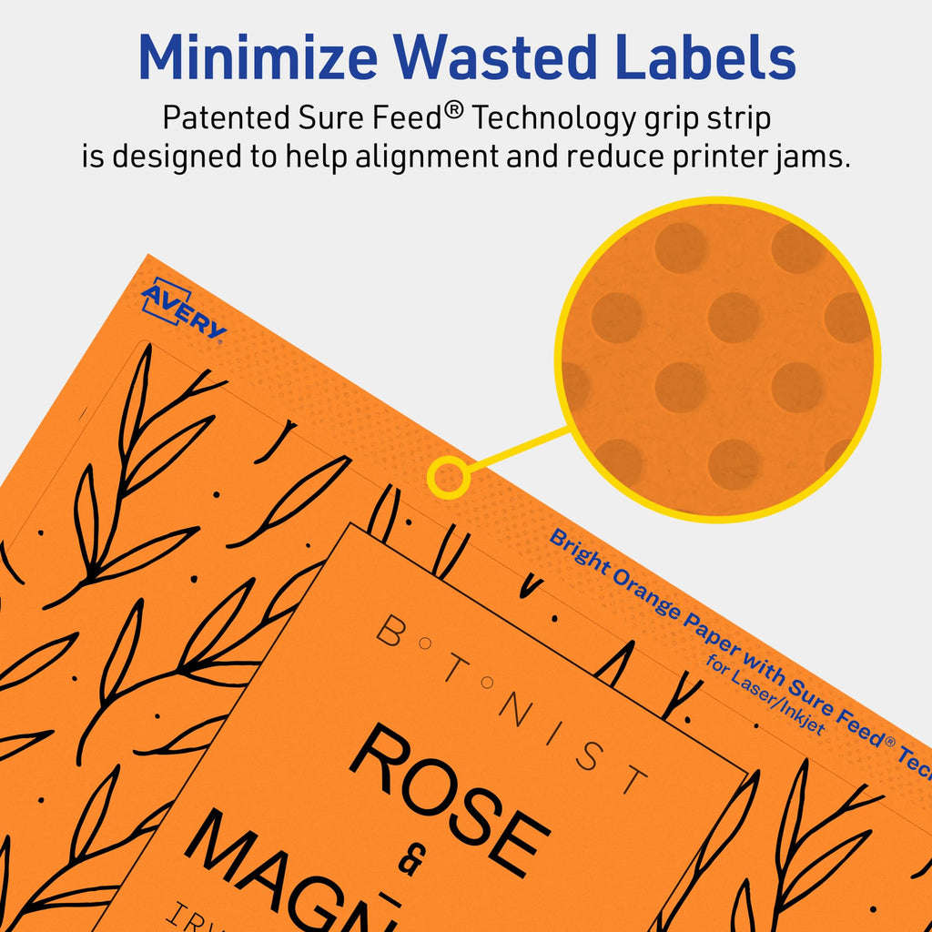 Avery Printable Rectangle Labels, Sure Feed Technology, 4-3/4" x 7-3/4", Bright Orange Labels, Print-to-The-Edge, Laser/Inkjet Printable, 40 Total, Great for Shipping and Packaging 40 labels