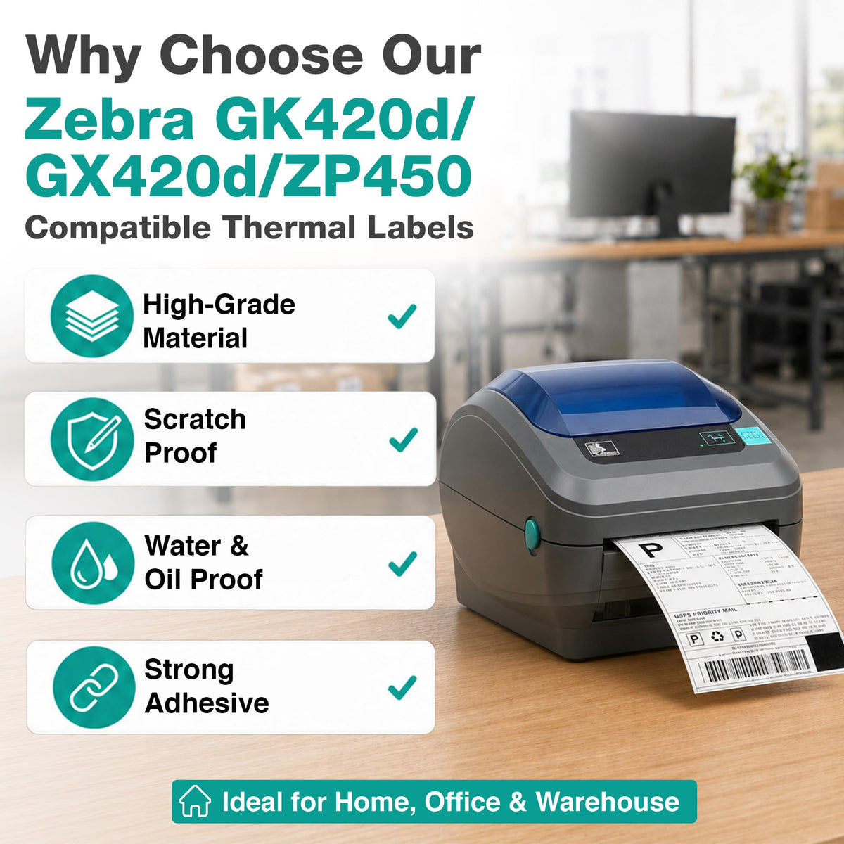 4x6 Thermal Labels Compatible with Zebra GK420d/GX420d/ZP450-500 Labels 1 Roll