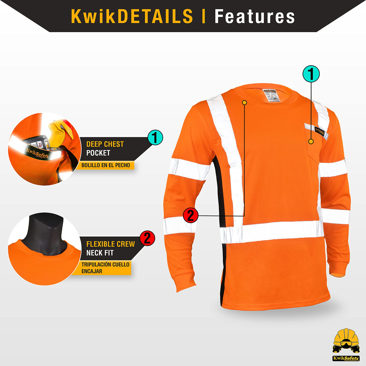 KwikSafety - Charlotte, NC - Operator Long Sleeve Safety Shirts [Solid Reflective Tape] Class 3 ANSI Tested OSHA X-Large Basic Tape | Orange