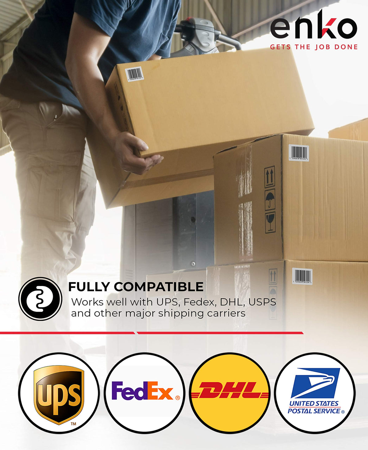 enKo 3 x 5 in 3 Rolls | 1050 Direct Thermal Address and Barcoding Labels 3 Rolls, 1050 Labels