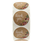 Brown Kraft Floral Thank You Stickers / 1000 Thanks Flowers Labels Roll / 1.5" Round Envelope Seals/Made in The USA Brown