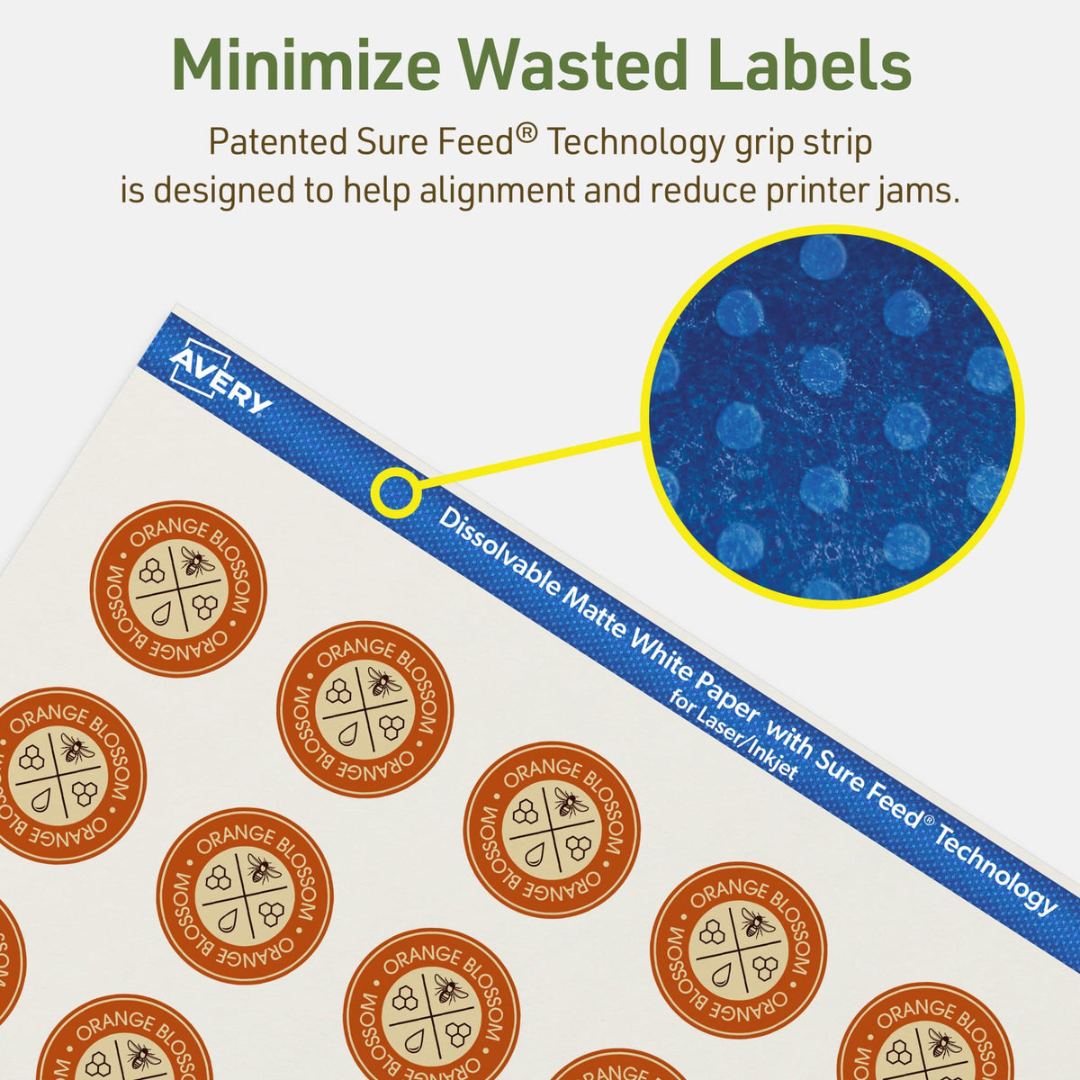 Avery Dissolvable Round Labels, Sure Feed Technology, 1.25" Diameter, Matte White, Print-to-The-Edge, Laser/Inkjet Printable, 300 Labels Total