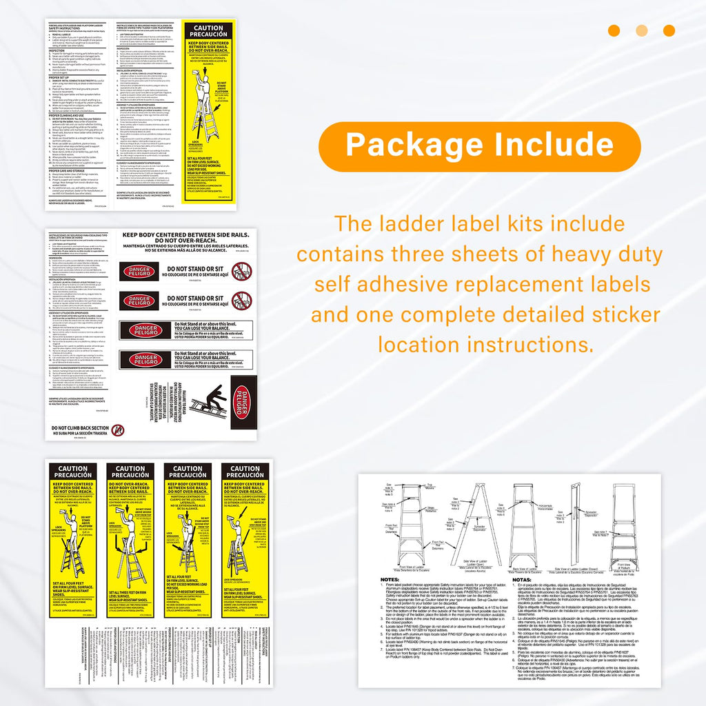 Set of 8 Werner fiberglass ladder safety label stickers by GRONGU, compatible with Werner stepladders for safety and replacement.