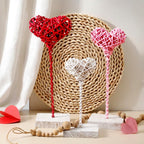 Thyle 3 Pcs Valentines Day Rustic Heart Table Sign Decor Gift Rattan Woven Handmade Love Tall Standing Heart Block Set for Home Farmhouse Tabletop Decoration Engagement Centerpiece, Red Pink White Rattan Heart