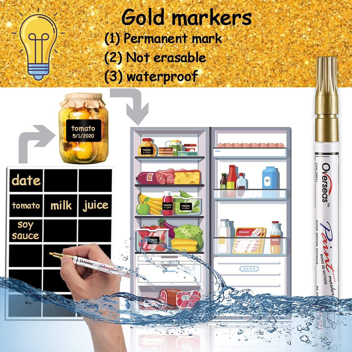 Chalkboard Labels 144 Pcs with 2 Chalk Markers, Reusable, Waterproof Chalk Stickers for Jars, Containers, Storage Bins, Pantry, Parties, Weddings, Home & Kitchen Organization 144 PCS, Rectangle Shape