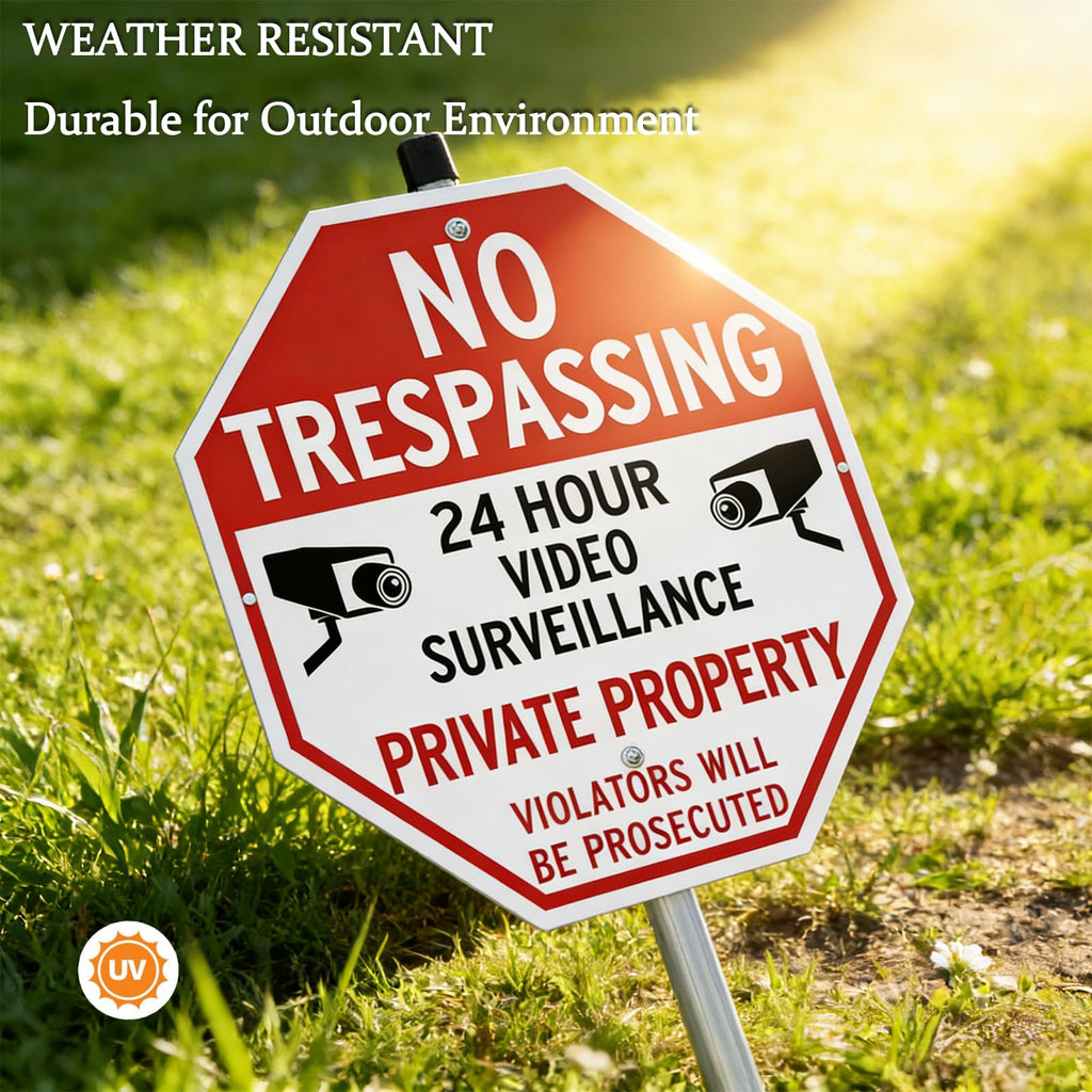 Large No Trespassing Signs Private Property with Stake for Outside 3 Pack