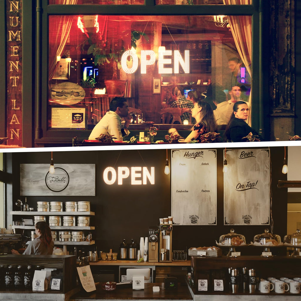 LED Open Sign for Business, 30"x10" Dimmable Brightness Large Electric Light Up Sign, Hanging Installation for Store Restaurant Office Bar Hotel Salon (white) Warm&White(30"x10")