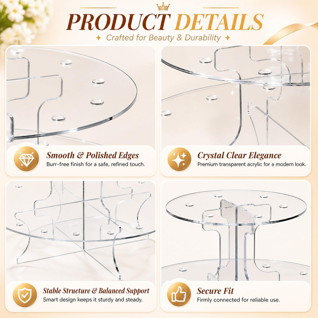 Marsui 1 Pack 36 Holes Cake Pop Display Stand, 3-tiered Clear Cakes Holder