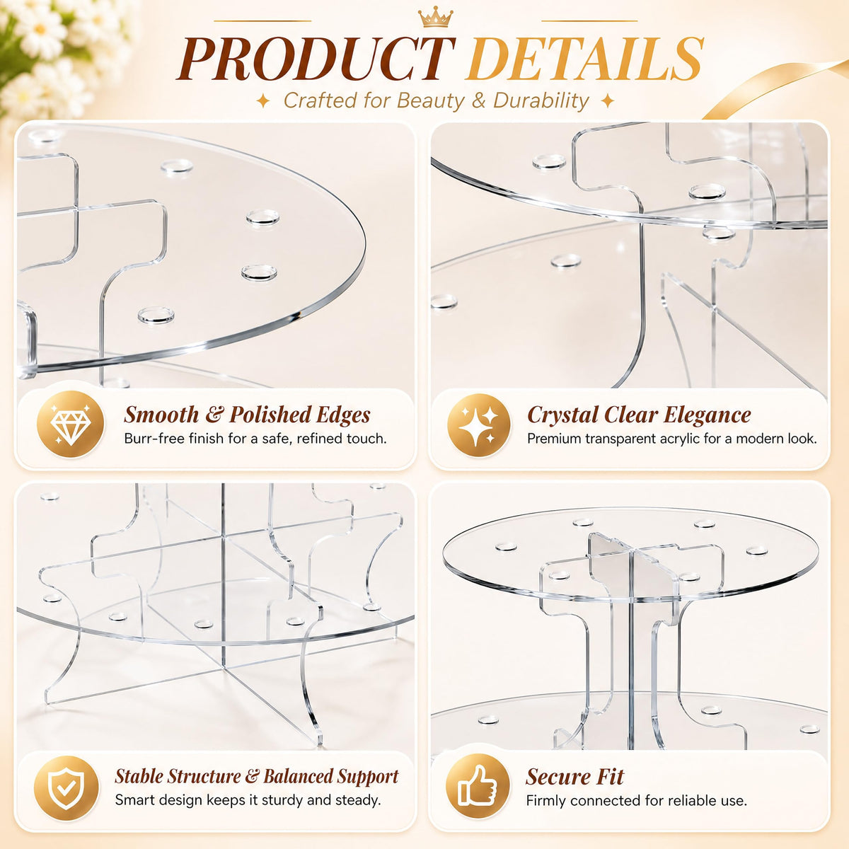 Marsui 1 Pack 36 Holes Cake Pop Display Stand, 3-tiered Clear Cakes Holder