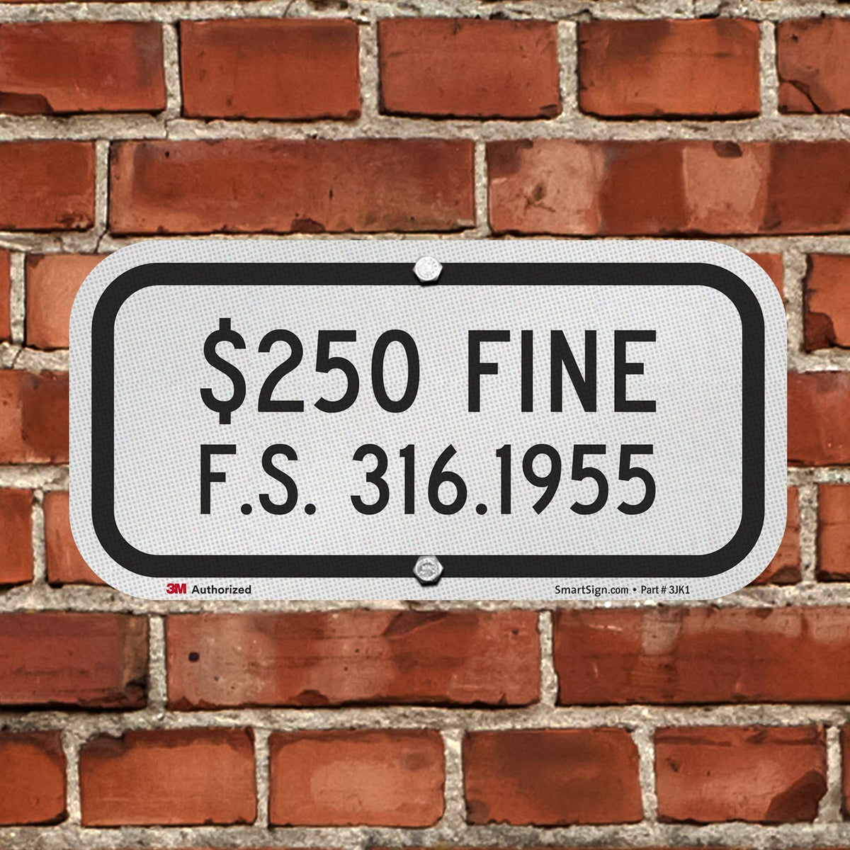 SmartSign “$250 FINE F.S. 316.1955” Florida Handicap Parking Sign | 6" x 12" 3M Engineer Grade Reflective Aluminum, Made in USA