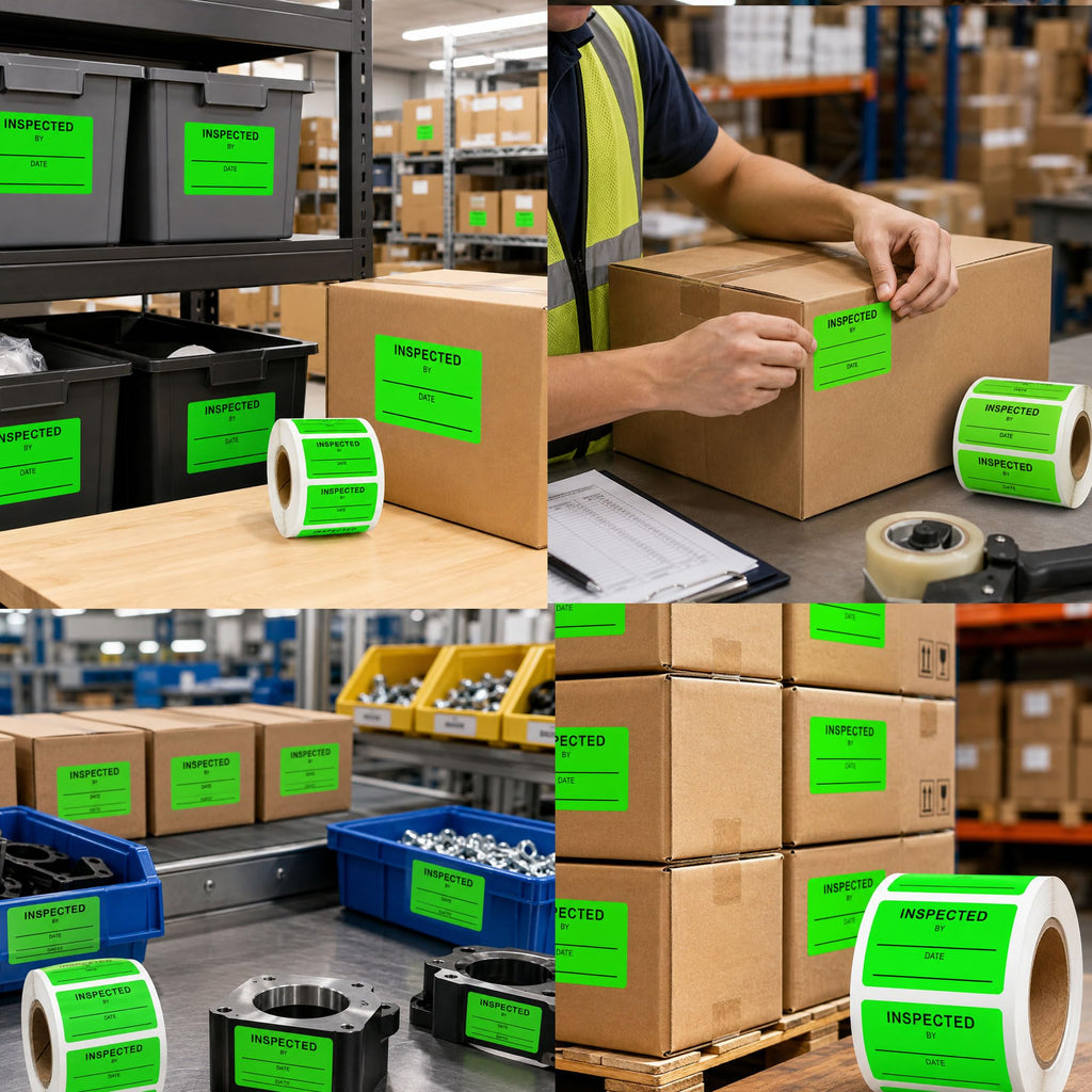 1 X 2 Inch Inspected by Rectangle Labels Quality Control Inventory Labels Green 1 x 2 inch