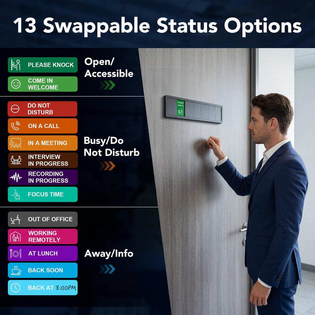 Office Door Sign with 7-Zone Sliding Design 13 Status Black