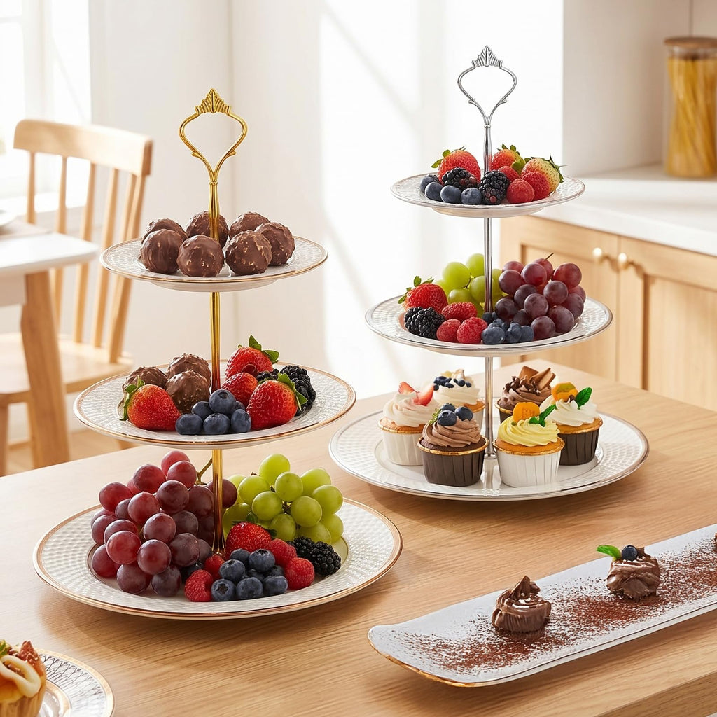 9 Sets 3 Tier Tray Hardware Kit Cake Stand Hardware for DIY Serving Stand, Tiered Plate with Round Crown Sunflower Style in Gold Silver Black, Heavy Metal Fittings for Dessert Cupcake Fruit Tray