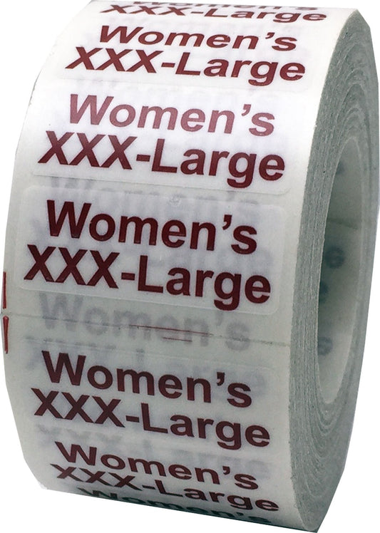 Women's XXX-Large Clear Clothing Size Strip Stickers 1.25 x 5 Inch 125 Labels on a Roll