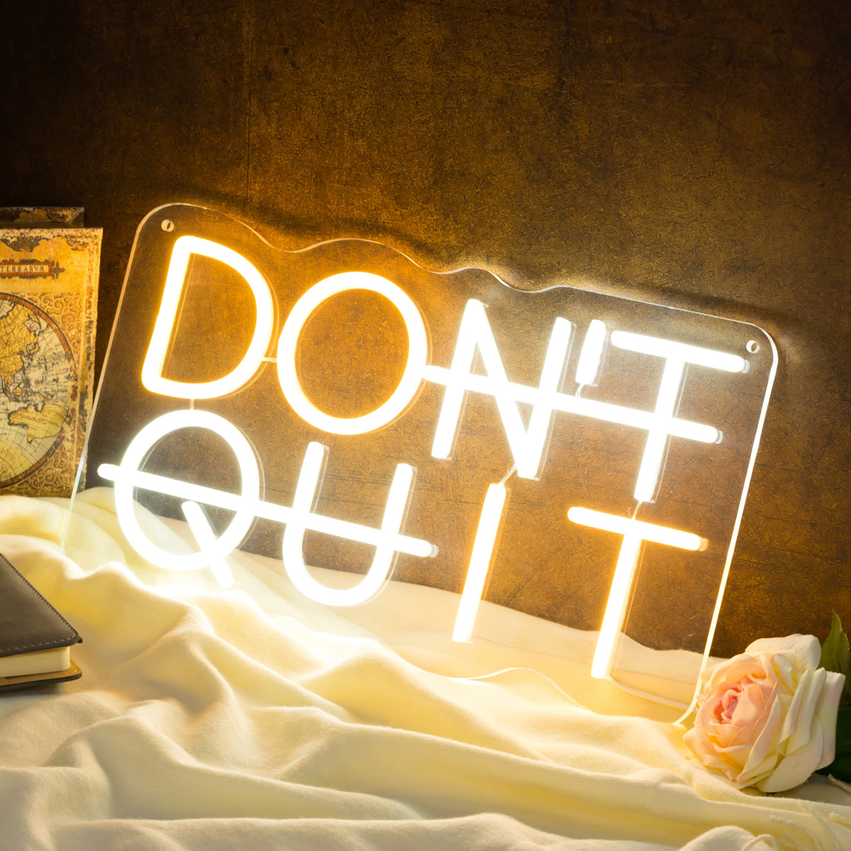 Don't Quit LED Neon Sign for Wall Decor, DO IT Neon Lights Party Decorations, USB Powered Switch Neon Lights lighting adjustable for Office Room, Gym Room, Man Cave, Gamer Room DQ-Yellow&White